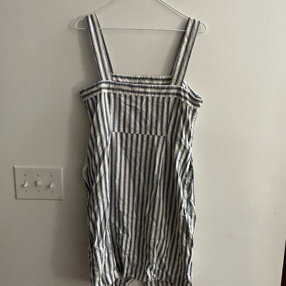 Sharagano Asymmetrical Button Striped Dress Blue Ivory Womens 10 Preppy Ret $119 - Picture 9 of 13